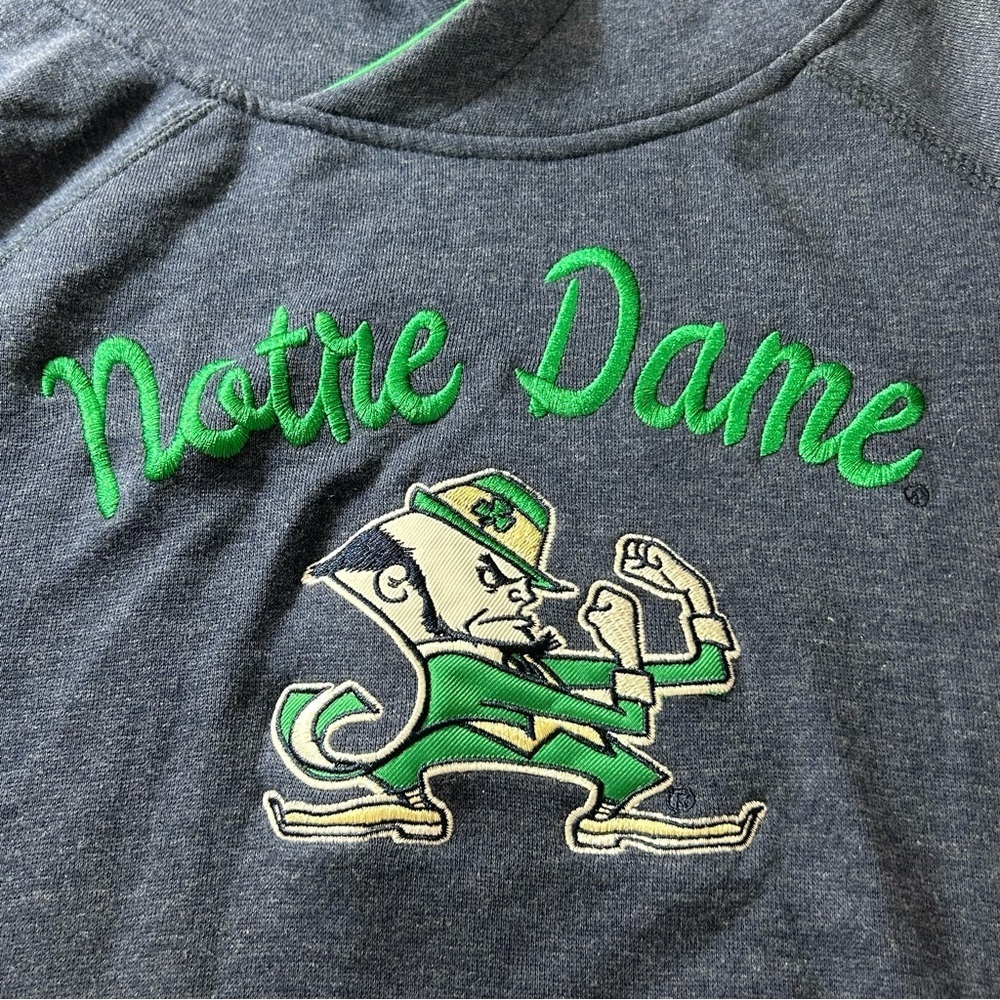 Notre Dame Women's Hoodie Sweatshirt Colosseum Brand Embroidered Navy Green Sz L - Picture 3 of 7